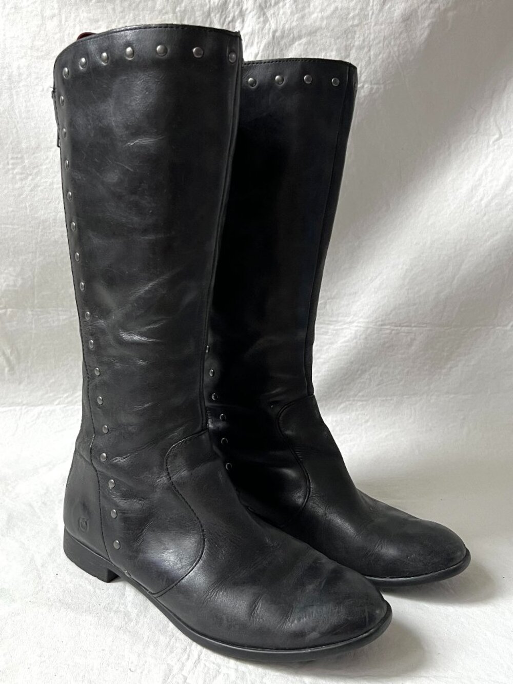 Born boots black leather womens US 9 studded Lizzie mid calf zip up flat moto